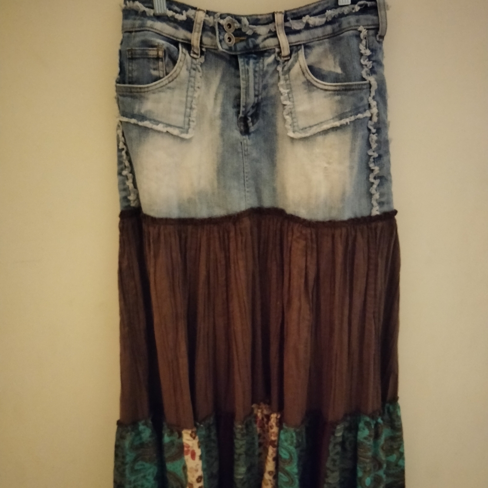Denim And Brown Patchwork Skirt - image 1